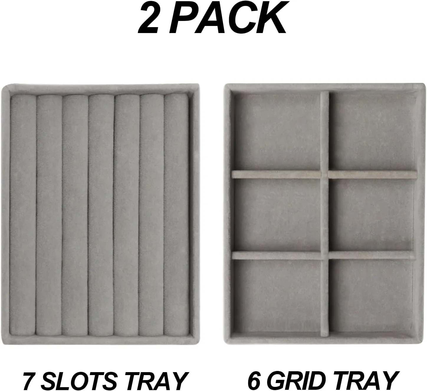 Velvet Jewelry Organizer Box, Jewelry Drawer Organizers Trays, Earring Ring Necklace Holder Display Case (Gray, Ring 6 Grid Trays)