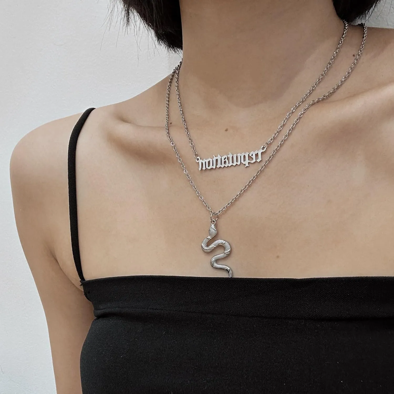 Vintage Layered Reputation Snake Necklace,Personality Gothic Punk Animal Necklace for Women Music Lover