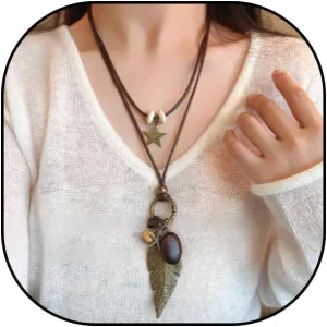 Vintage Leather Cord Necklace Long Wooden Pendant Leaf Boho Stacking Statement Necklace Adjustable Jewelry