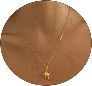 VIROMY Delicate Gold Pendant Necklace for Women 14K Gold Filled Cute Olive Leaf Hammered Moon Sunflower Snowy Mountain House Pine Nut Necklaces Minimalist Everyday Jewelry for Women