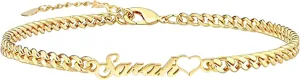 VNOX Gold Anklet Bracelet - Personalized Gold Plated Stainless Steel Anklets Waterproof,Customized Names Large Chain Anklet, Beach Boho Ankle Jewelry Gifts for Women Teen Girls