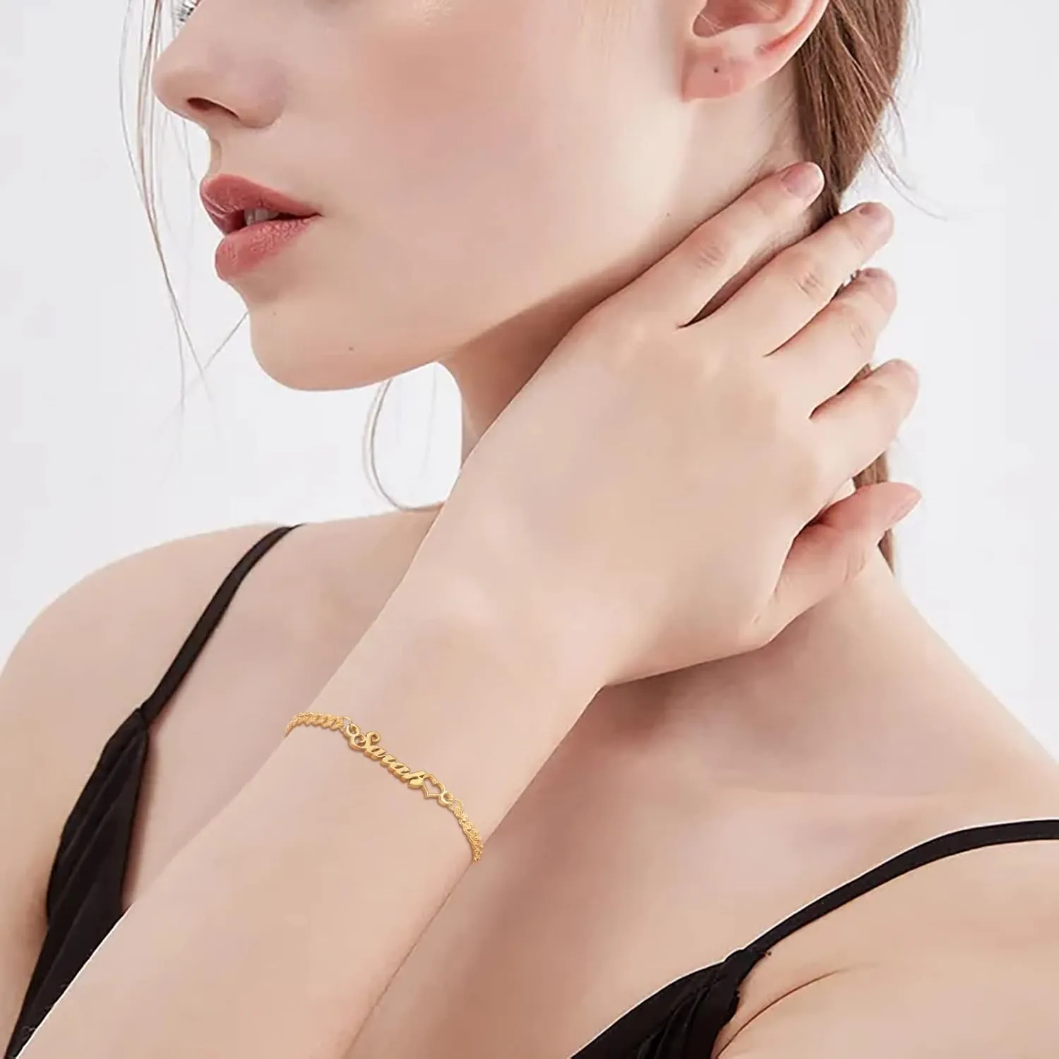 VNOX Gold Anklet Bracelet - Personalized Gold Plated Stainless Steel Anklets Waterproof,Customized Names Large Chain Anklet, Beach Boho Ankle Jewelry Gifts for Women Teen Girls