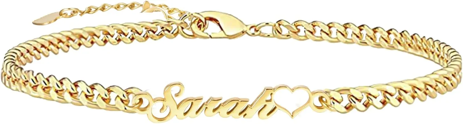 VNOX Gold Anklet Bracelet - Personalized Gold Plated Stainless Steel Anklets Waterproof,Customized Names Large Chain Anklet, Beach Boho Ankle Jewelry Gifts for Women Teen Girls
