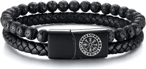 VNOX Viking Bracelet for Men - Genuine Leather Braided Viking Bracelets Vintage Thor's Hammer Wrap Cuff Wirstband Bracelets,Viking Jewelry for Men