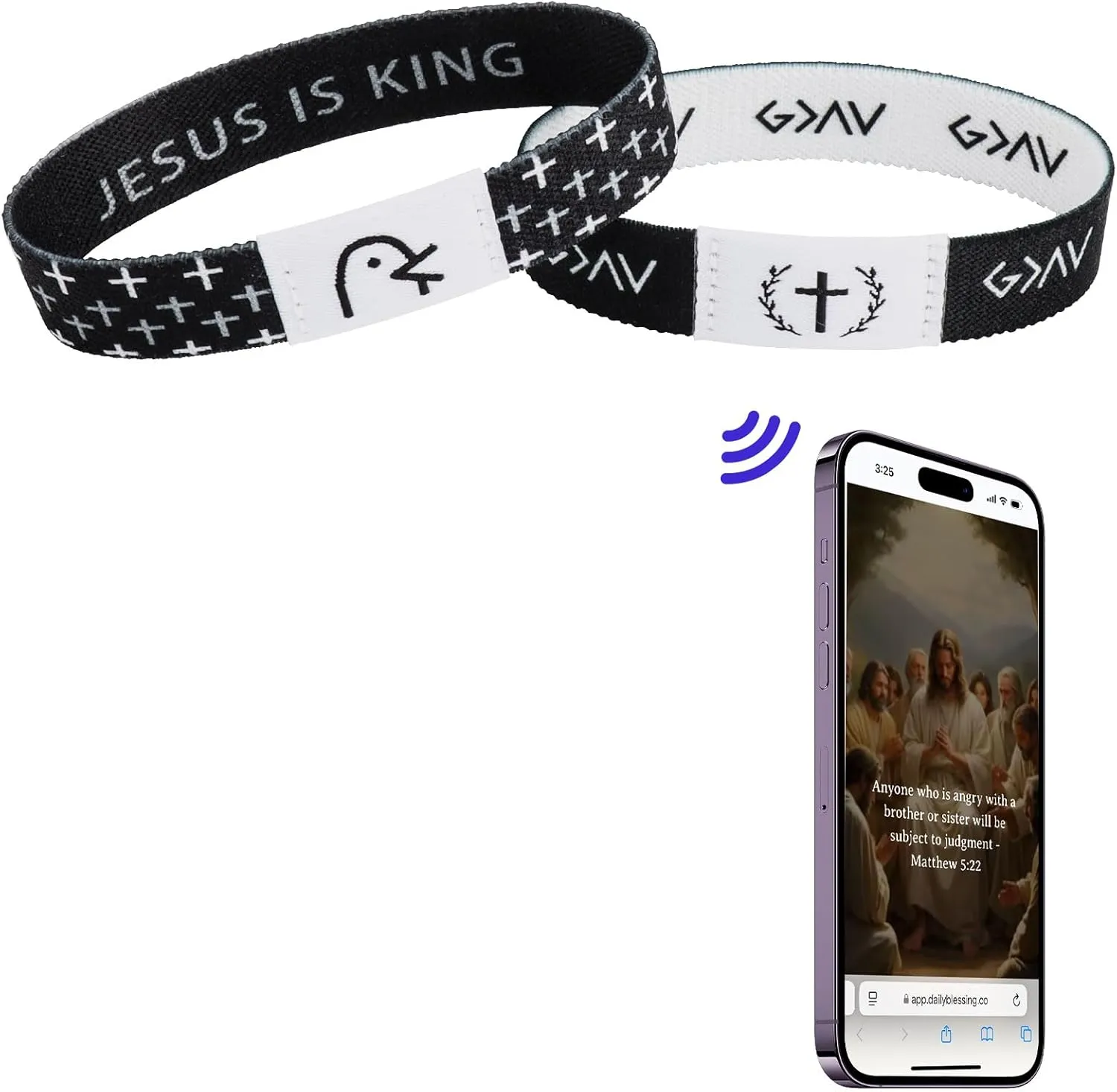 WALLFID 2pcs Daily Bible Verse Bracelet with NFC,Elastic Scripture Scripture Bracelet,Prayer Bracelet,Inspirational Religious Scripture Wristbands for Women, Men, Teens