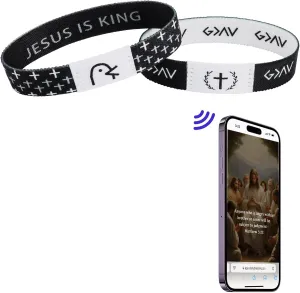 WALLFID 2pcs Daily Bible Verse Bracelet with NFC,Elastic Scripture Scripture Bracelet,Prayer Bracelet,Inspirational Religious Scripture Wristbands for Women, Men, Teens