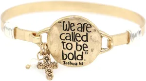 We are Called to be Bold Joshua 1:9 Beautiful Christian Bangle Bracelet with Wire Design and Cross Charm and Pearl Bead