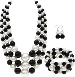 We We Imitation Pearl Necklace for Women Large Chunky Pearl Necklaces Multilayer Pearl Necklace and Earring 1920s Costume Jewelry set