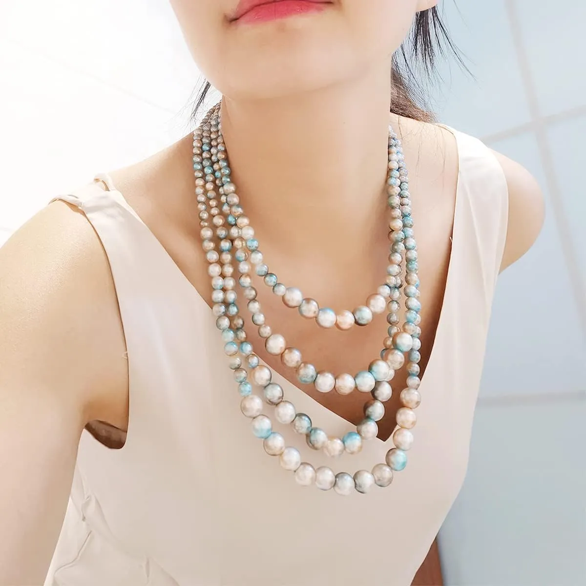 We We Imitation Pearl Necklace for Women Large Chunky Pearl Necklaces Multilayer Pearl Necklace and Earring 1920s Costume Jewelry set
