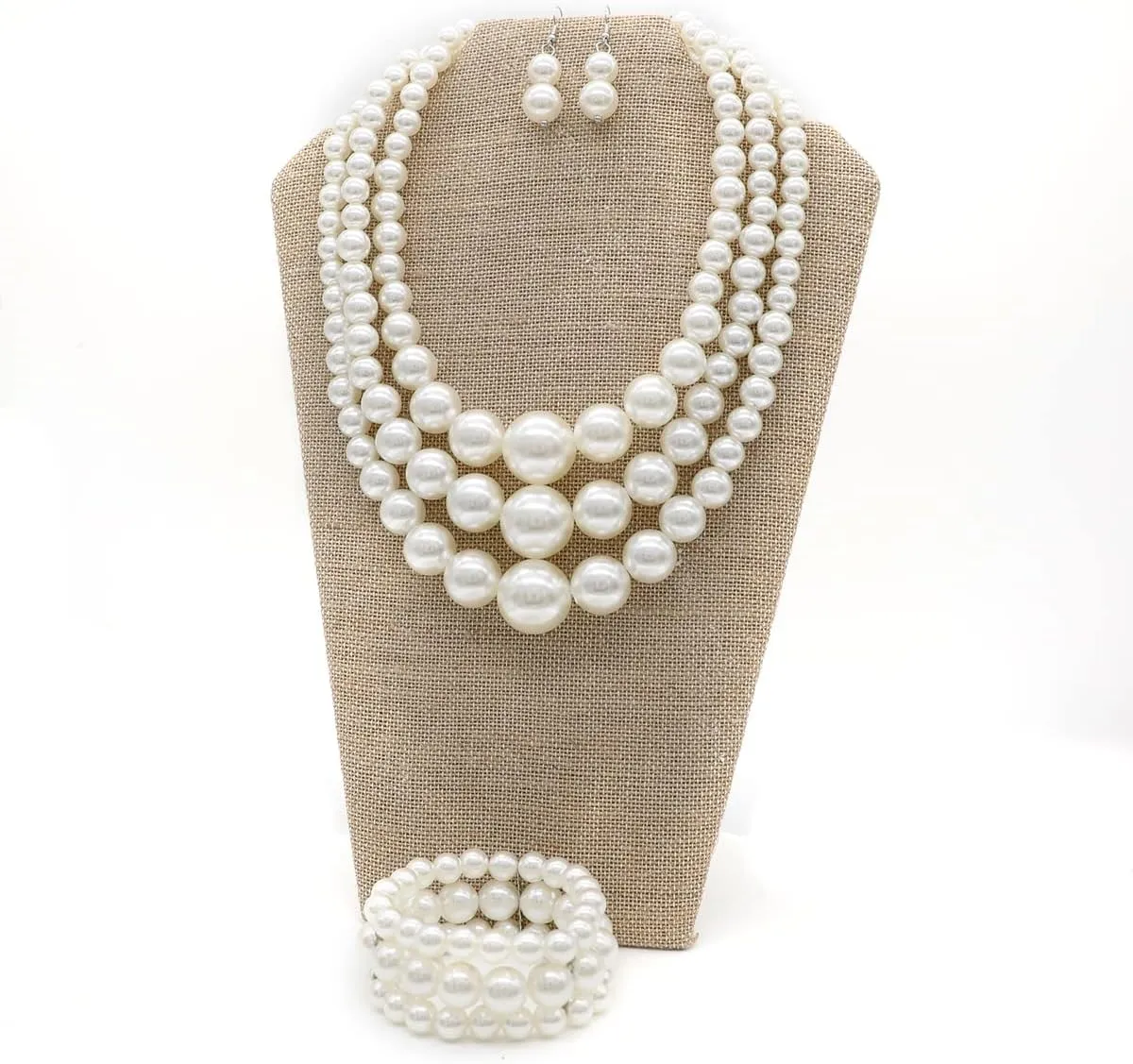 We We Imitation Pearl Necklace for Women Large Chunky Pearl Necklaces Multilayer Pearl Necklace and Earring 1920s Costume Jewelry set