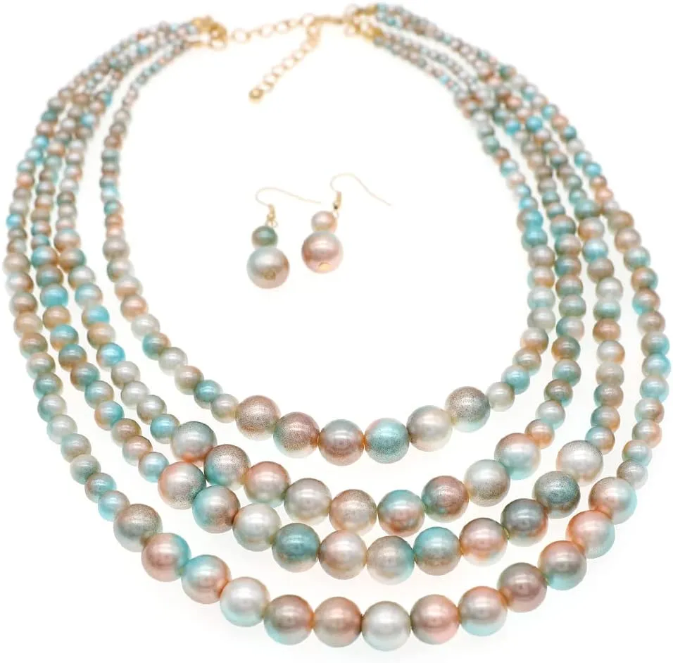 We We Imitation Pearl Necklace for Women Large Chunky Pearl Necklaces Multilayer Pearl Necklace and Earring 1920s Costume Jewelry set
