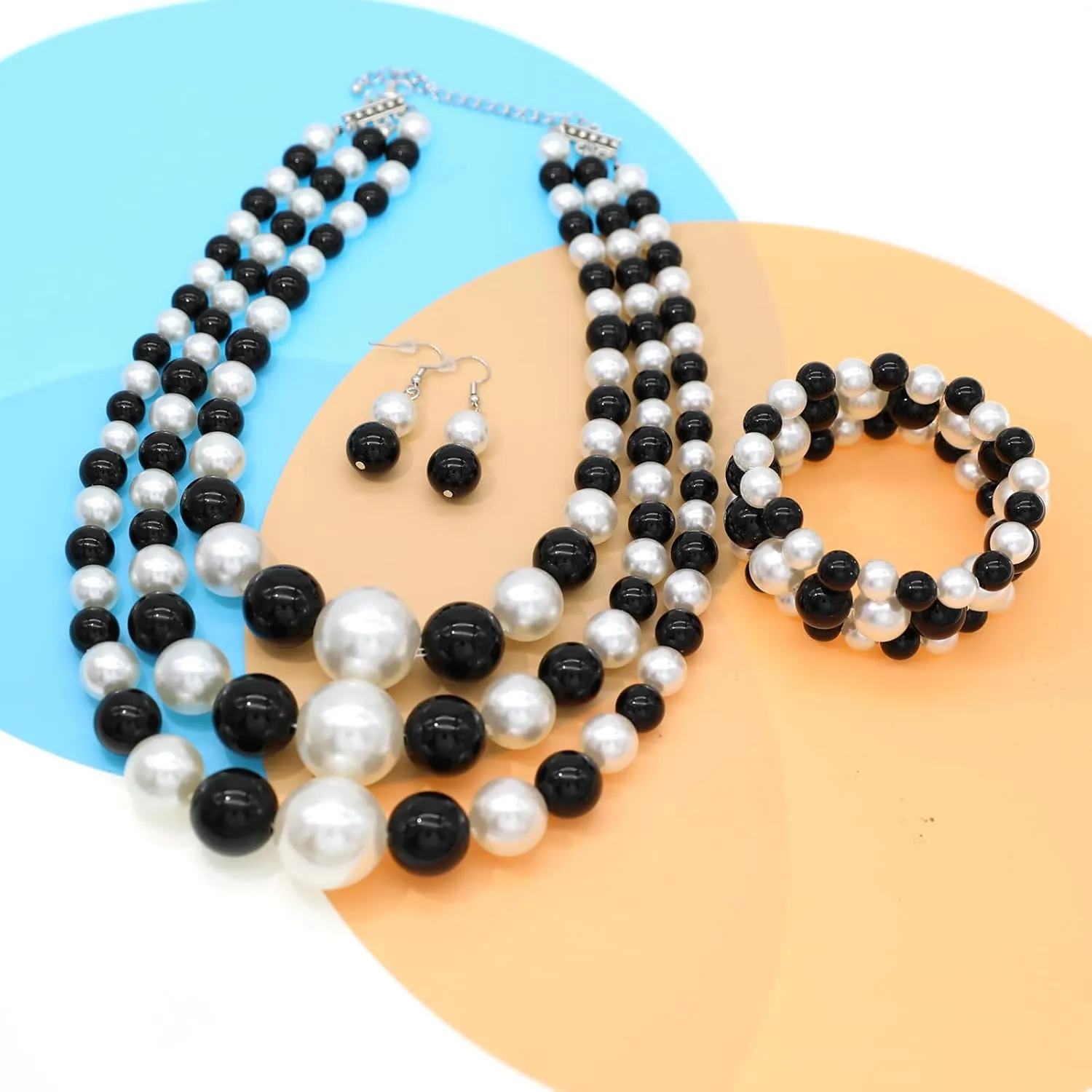 We We Imitation Pearl Necklace for Women Large Chunky Pearl Necklaces Multilayer Pearl Necklace and Earring 1920s Costume Jewelry set