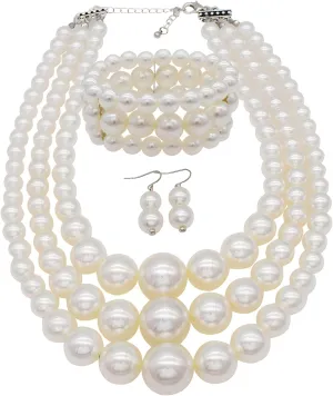 We We Imitation Pearl Necklace for Women Large Chunky Pearl Necklaces Multilayer Pearl Necklace and Earring 1920s Costume Jewelry set