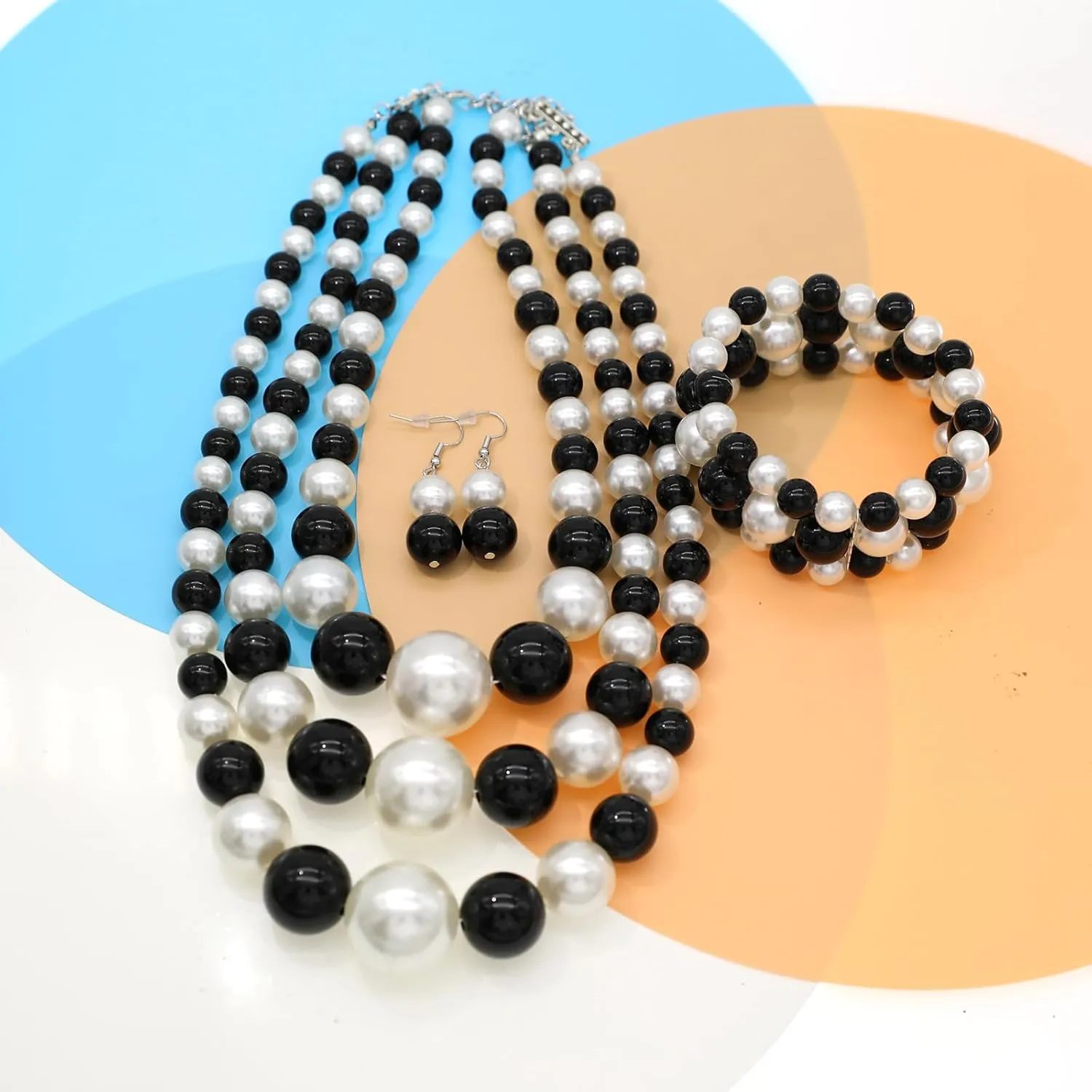 We We Imitation Pearl Necklace for Women Large Chunky Pearl Necklaces Multilayer Pearl Necklace and Earring 1920s Costume Jewelry set