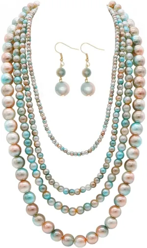We We Imitation Pearl Necklace for Women Large Chunky Pearl Necklaces Multilayer Pearl Necklace and Earring 1920s Costume Jewelry set