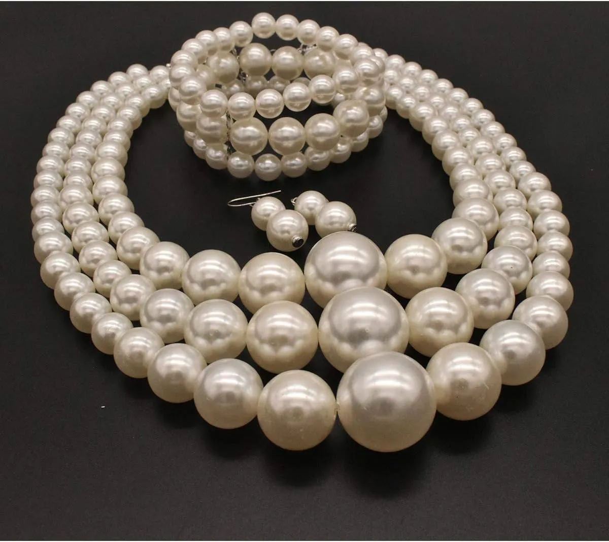 We We Imitation Pearl Necklace for Women Large Chunky Pearl Necklaces Multilayer Pearl Necklace and Earring 1920s Costume Jewelry set