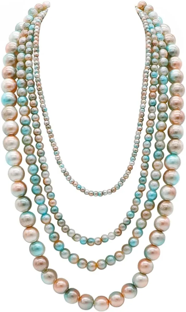 We We Imitation Pearl Necklace for Women Large Chunky Pearl Necklaces Multilayer Pearl Necklace and Earring 1920s Costume Jewelry set