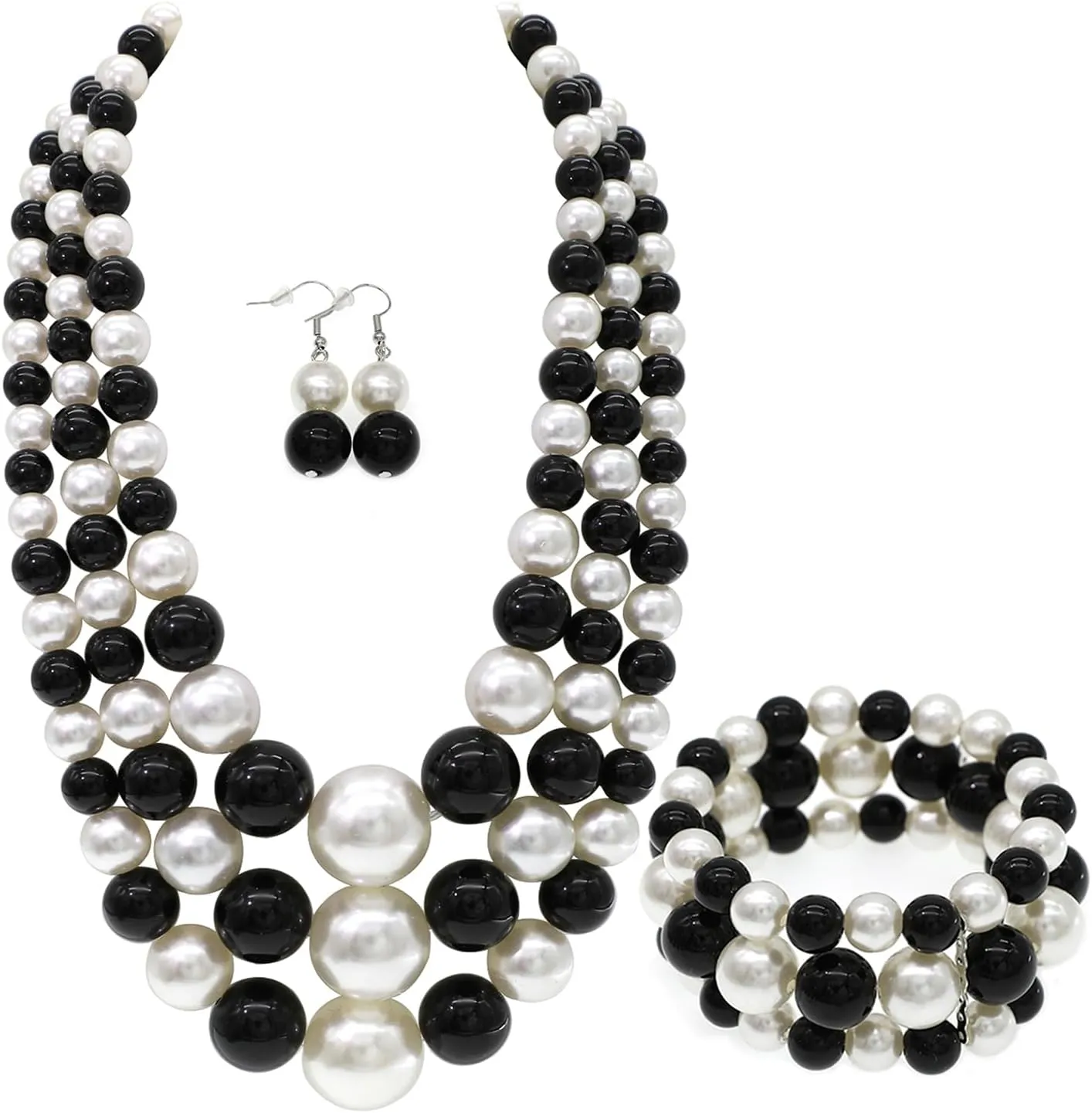 We We Imitation Pearl Necklace for Women Large Chunky Pearl Necklaces Multilayer Pearl Necklace and Earring 1920s Costume Jewelry set