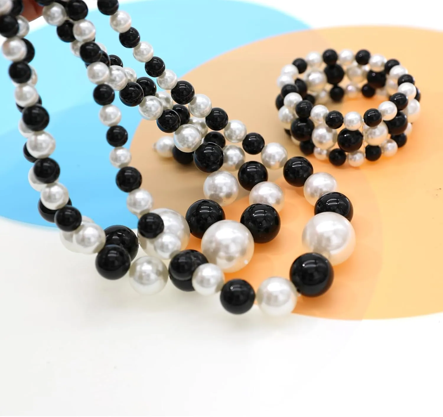 We We Imitation Pearl Necklace for Women Large Chunky Pearl Necklaces Multilayer Pearl Necklace and Earring 1920s Costume Jewelry set