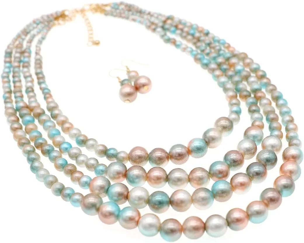 We We Imitation Pearl Necklace for Women Large Chunky Pearl Necklaces Multilayer Pearl Necklace and Earring 1920s Costume Jewelry set