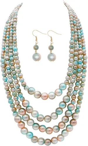 We We Imitation Pearl Necklace for Women Large Chunky Pearl Necklaces Multilayer Pearl Necklace and Earring 1920s Costume Jewelry set