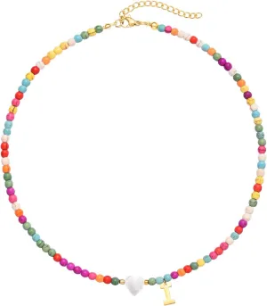 Wellike Initial Necklaces for Women Colorful Beaded Choker Necklace Stainless Steel 18K Gold Plated Y2K Aesthetic Gold Letter Necklace Handmade Boho Summer Necklace Jewelry Gift