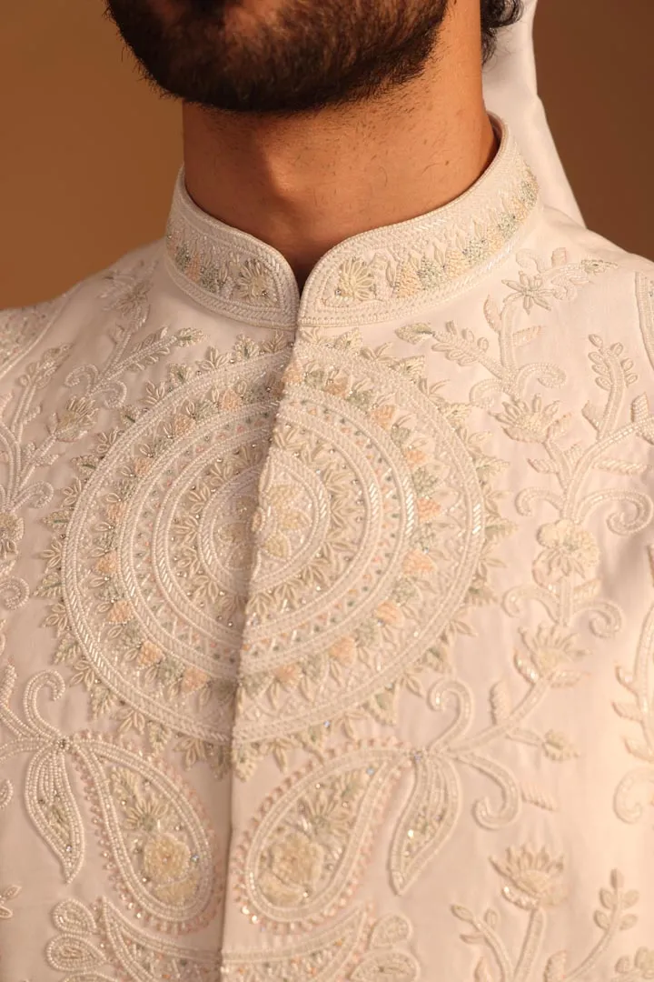 White Peony Sherwani Set