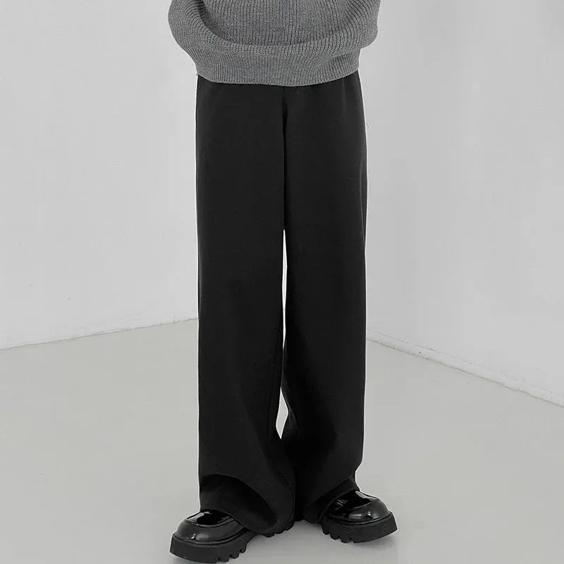 Wiaofellas  - Fashion Menswear Solid Color Thickened Woolen Trousers Men New Loose Mid Waist Straight Long Pants Tide Autumn Winter