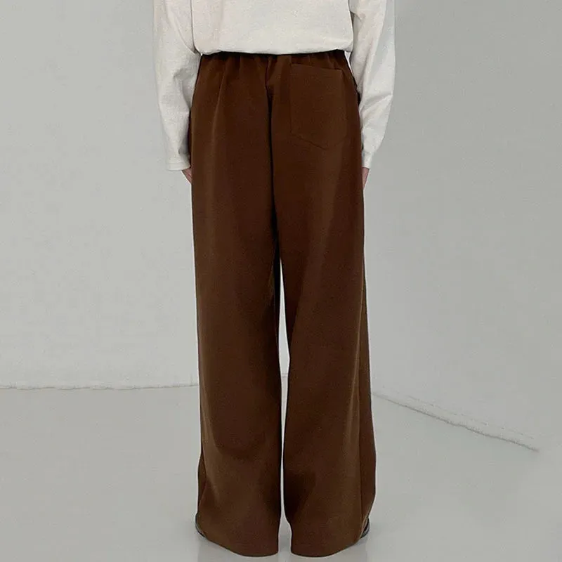 Wiaofellas  - Fashion Menswear Solid Color Thickened Woolen Trousers Men New Loose Mid Waist Straight Long Pants Tide Autumn Winter