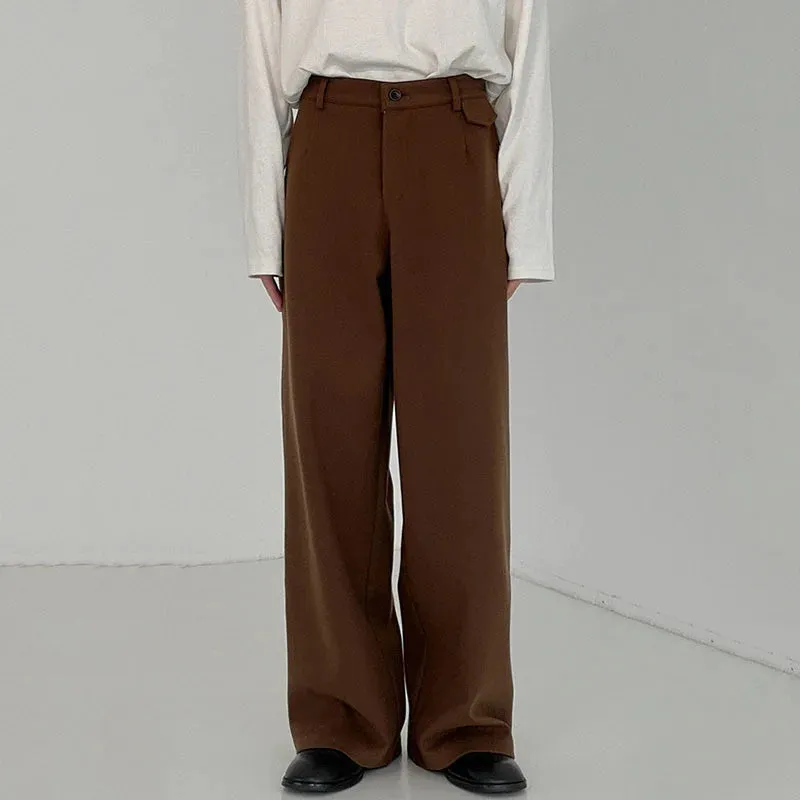 Wiaofellas  - Fashion Menswear Solid Color Thickened Woolen Trousers Men New Loose Mid Waist Straight Long Pants Tide Autumn Winter