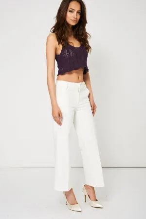 Wide Leg Cream Denim Trousers Ex-Branded