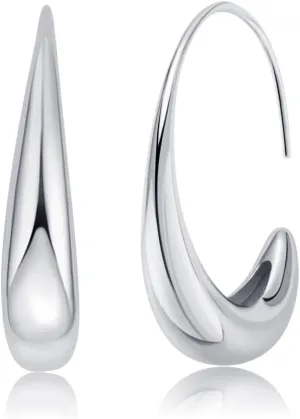Women Fashion Teardrop Back Earrings,Small Sterling Sliver Plated Classic Dangle Hoop Earring Thread Drop Earrings