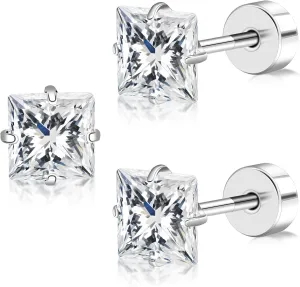 Women's Earrings Anti-Allergy Titanium Earrings Cubic Zirconia Flat Back Design Star/Heart/Square Available 4MM/5MM Clear/Pink Comfortable Daily Wear Holiday Gift