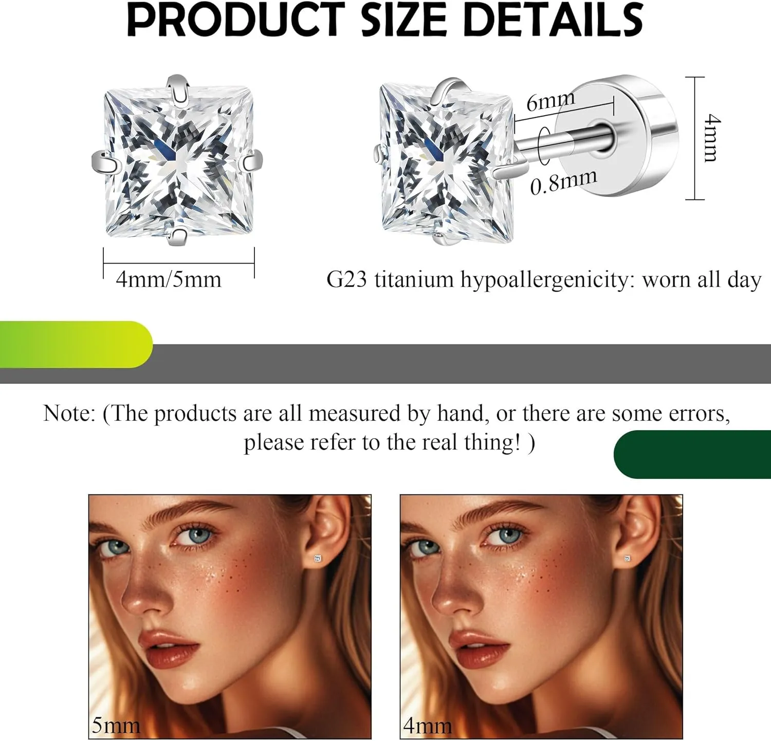 Women's Earrings Anti-Allergy Titanium Earrings Cubic Zirconia Flat Back Design Star/Heart/Square Available 4MM/5MM Clear/Pink Comfortable Daily Wear Holiday Gift