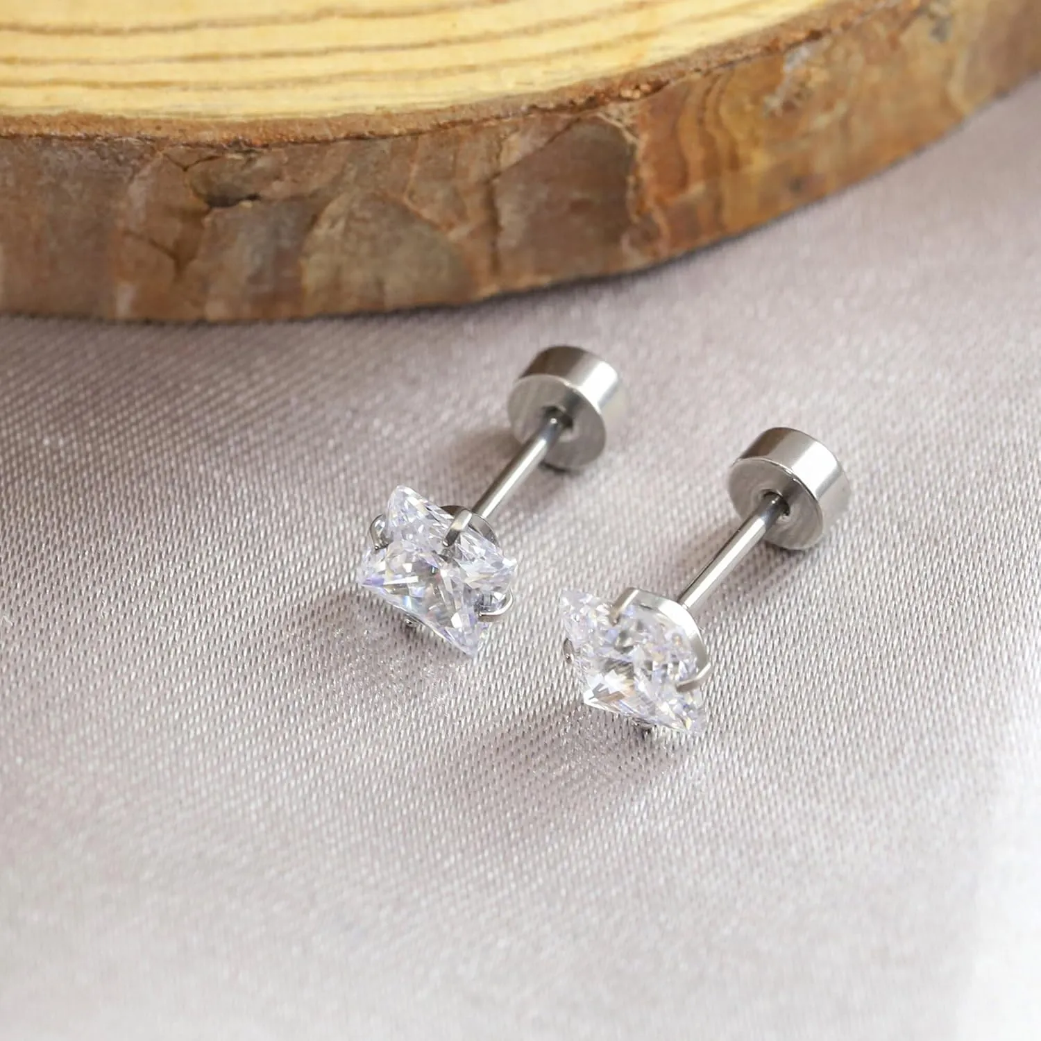 Women's Earrings Anti-Allergy Titanium Earrings Cubic Zirconia Flat Back Design Star/Heart/Square Available 4MM/5MM Clear/Pink Comfortable Daily Wear Holiday Gift