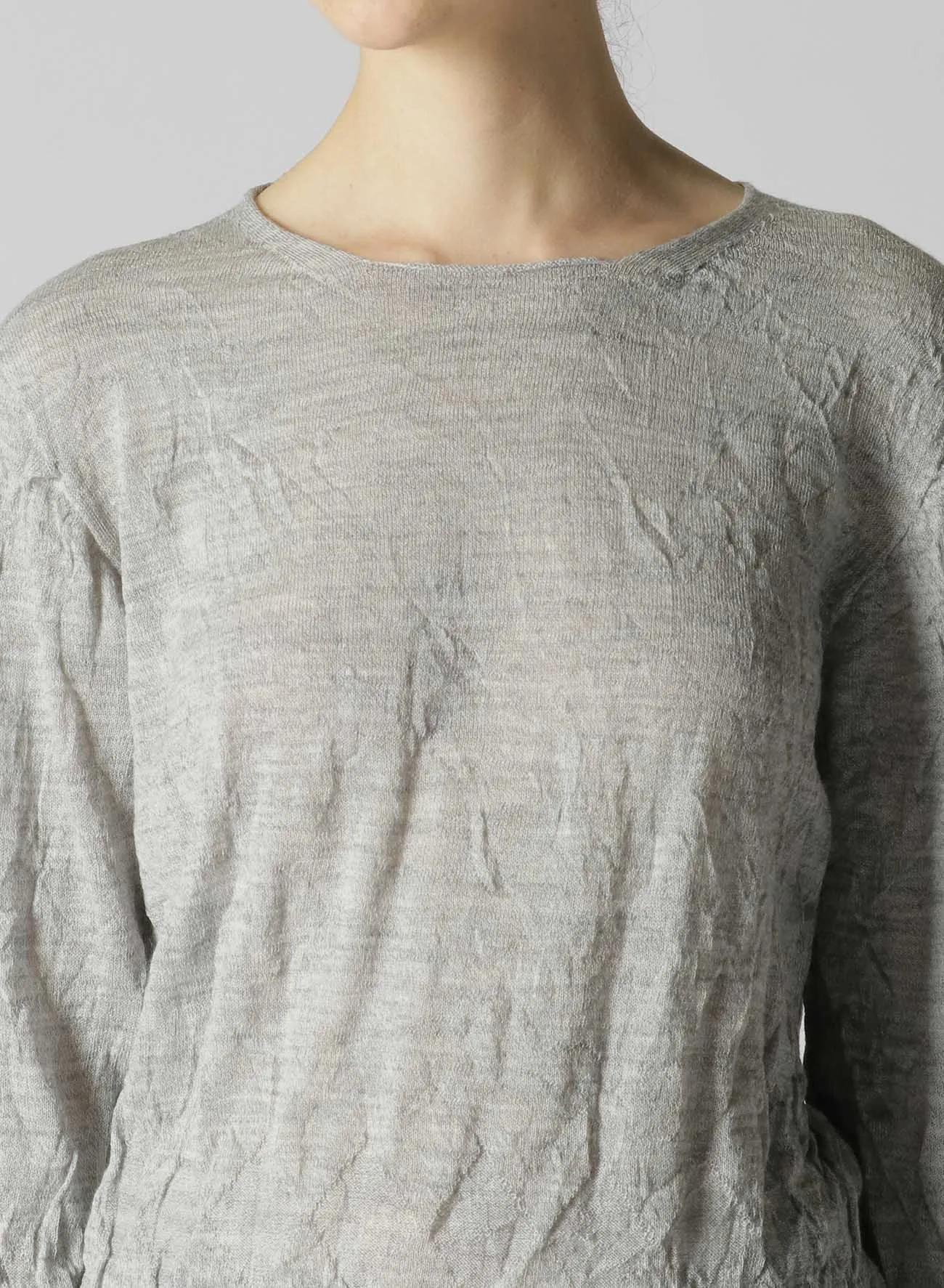 WOOL WRINKLE ROUND NECK LONG SLEEVE T-SHIRT