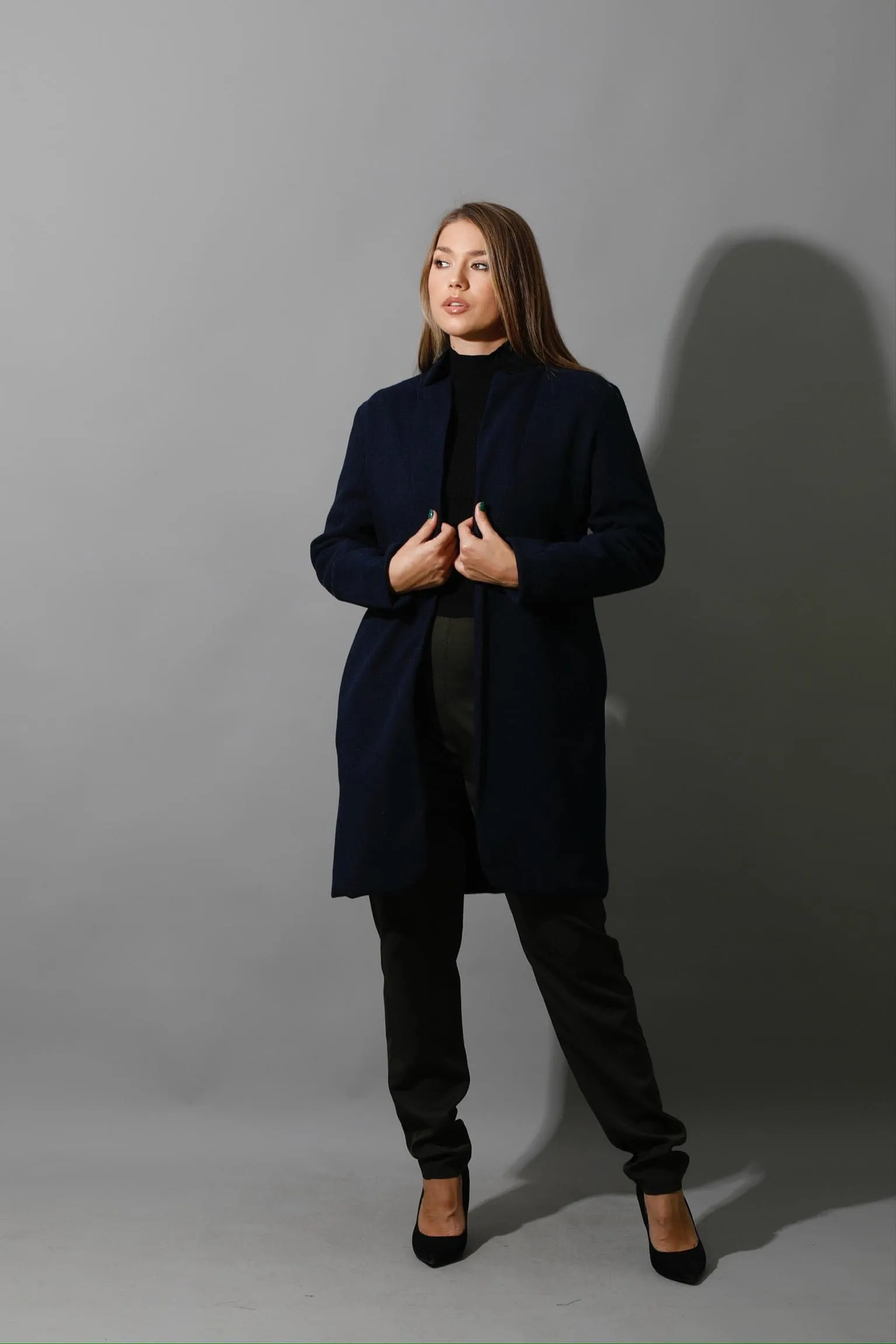 Woolen Short Coat - Navy
