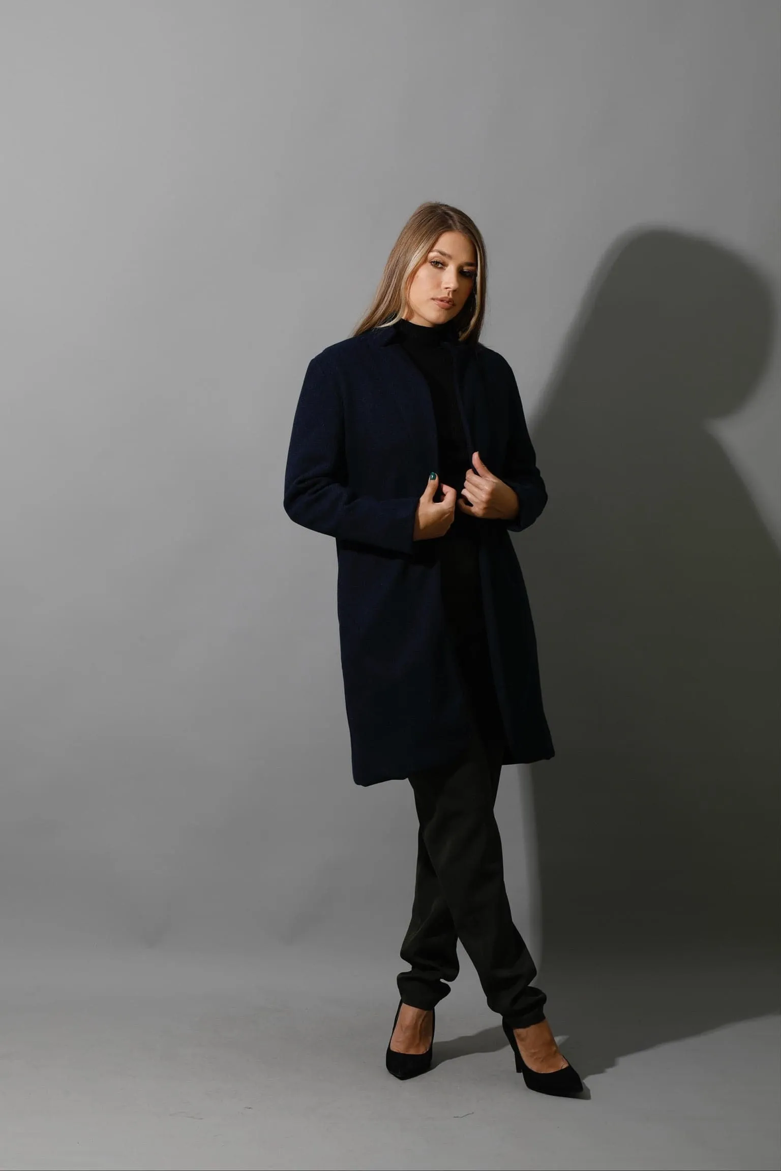 Woolen Short Coat - Navy