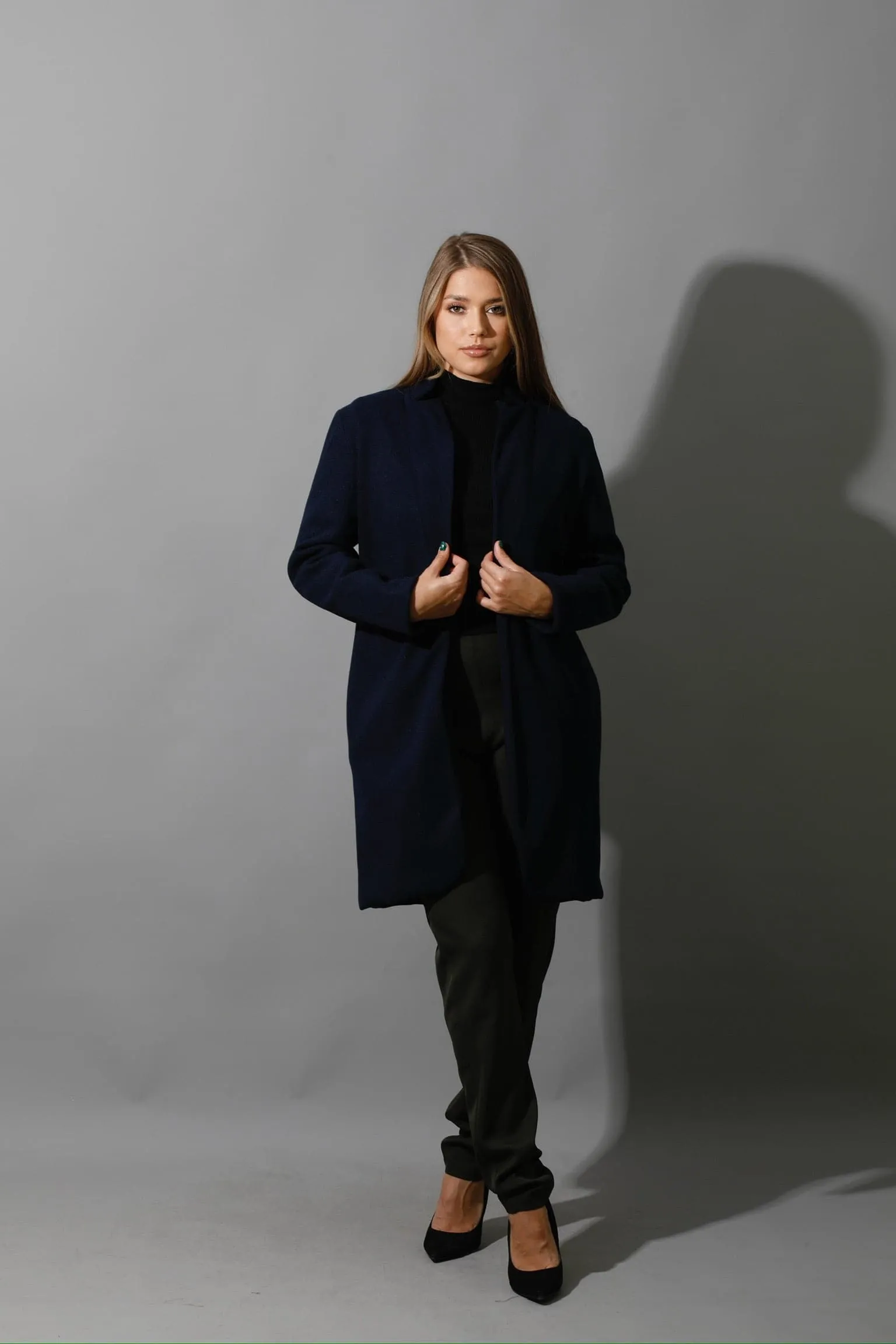 Woolen Short Coat - Navy