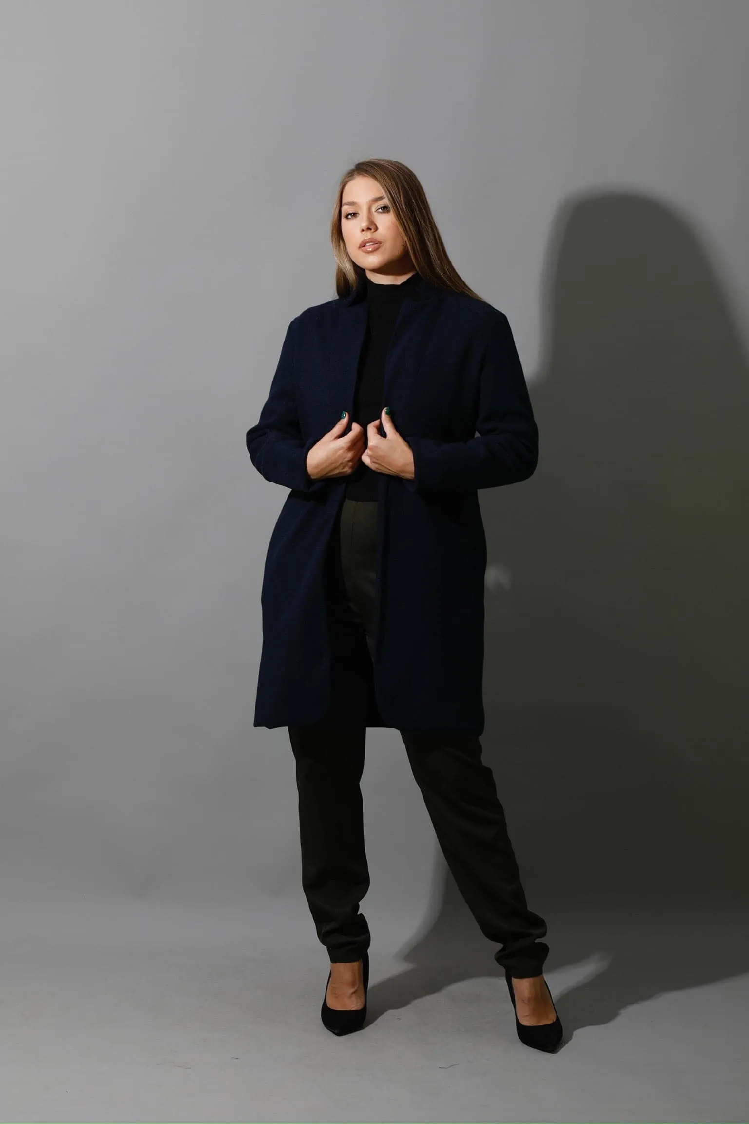 Woolen Short Coat - Navy