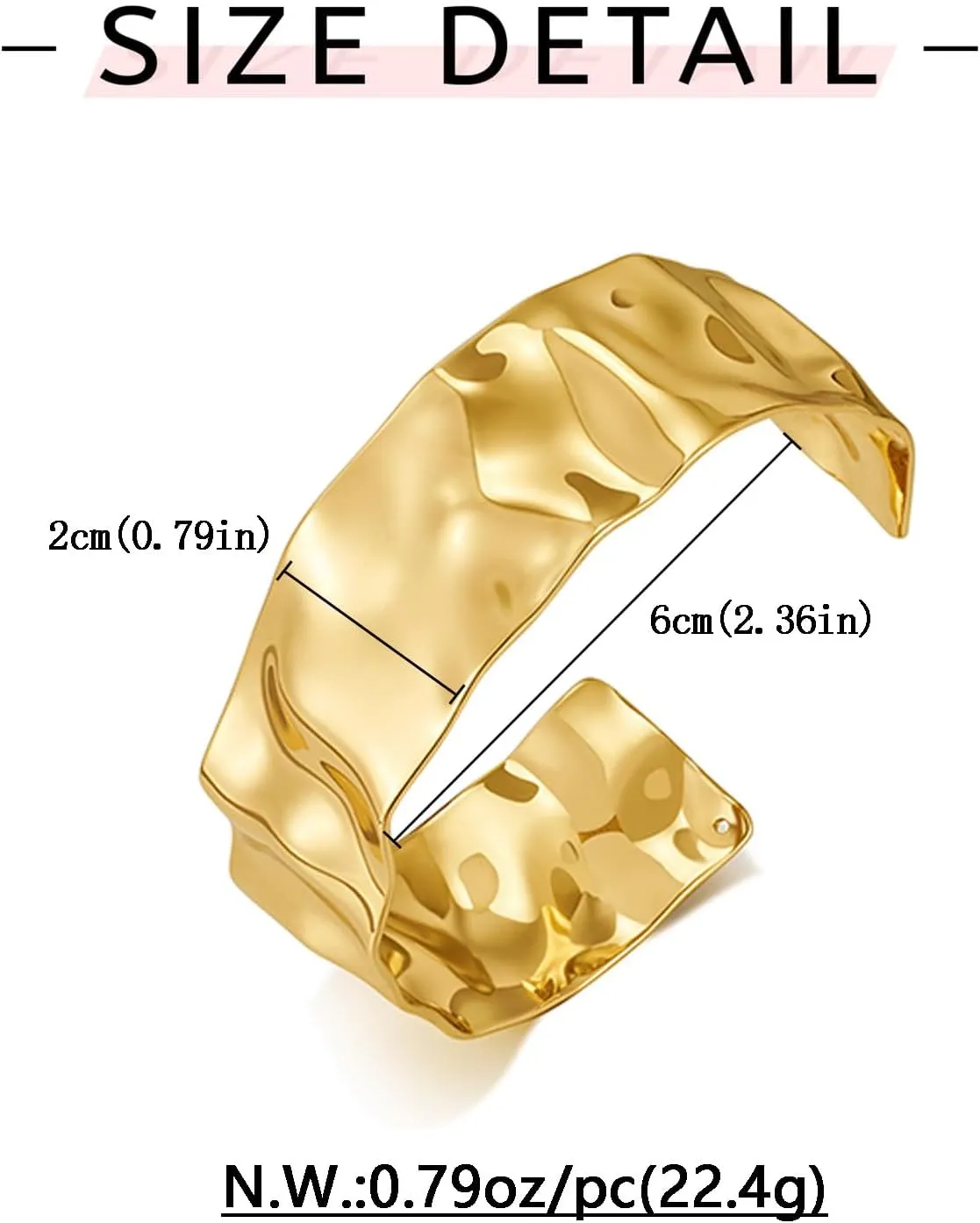 WOWORAMA Hammered Chunky Cuff Bracelets for Women Vintage Boho Wide Bangle Bracelets Irregular Statement Bracelet Thick Arm Cuff Gold Silver Bracelet