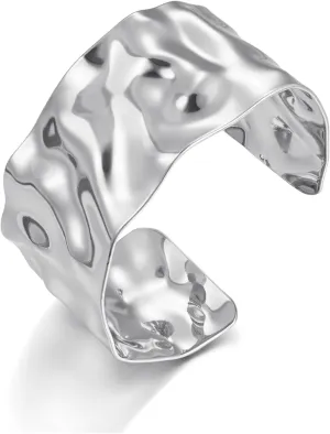 WOWORAMA Hammered Chunky Cuff Bracelets for Women Vintage Boho Wide Bangle Bracelets Irregular Statement Bracelet Thick Arm Cuff Gold Silver Bracelet