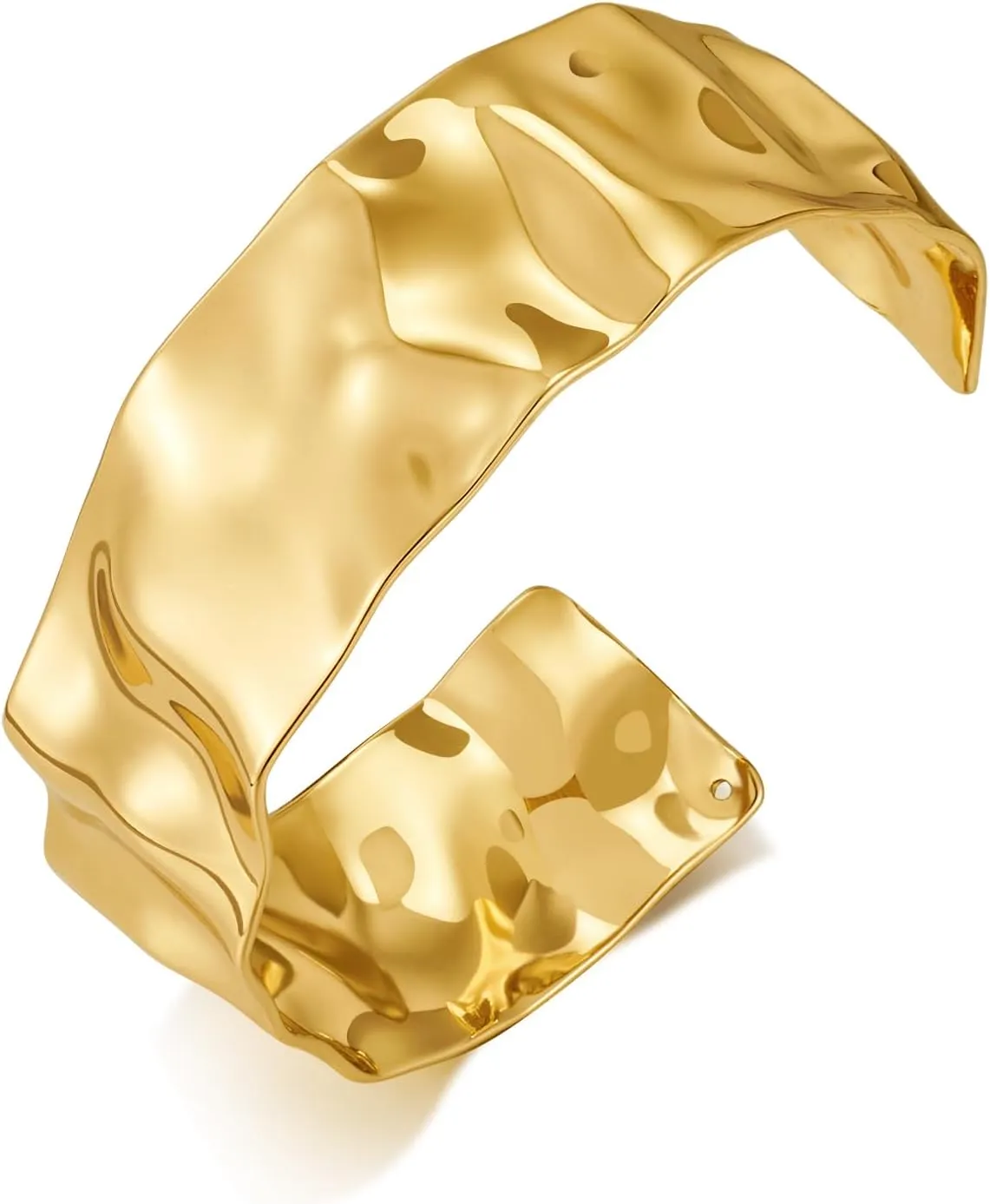 WOWORAMA Hammered Chunky Cuff Bracelets for Women Vintage Boho Wide Bangle Bracelets Irregular Statement Bracelet Thick Arm Cuff Gold Silver Bracelet
