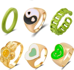 Y2K Resin Rings Colorful for Women Teen Girls,Chunky Rings Ying Yang Trendy Smiley Face Flower Heart Enamel Rings,Aesthetic Statement Stackable Ring Set Rings Jewelry