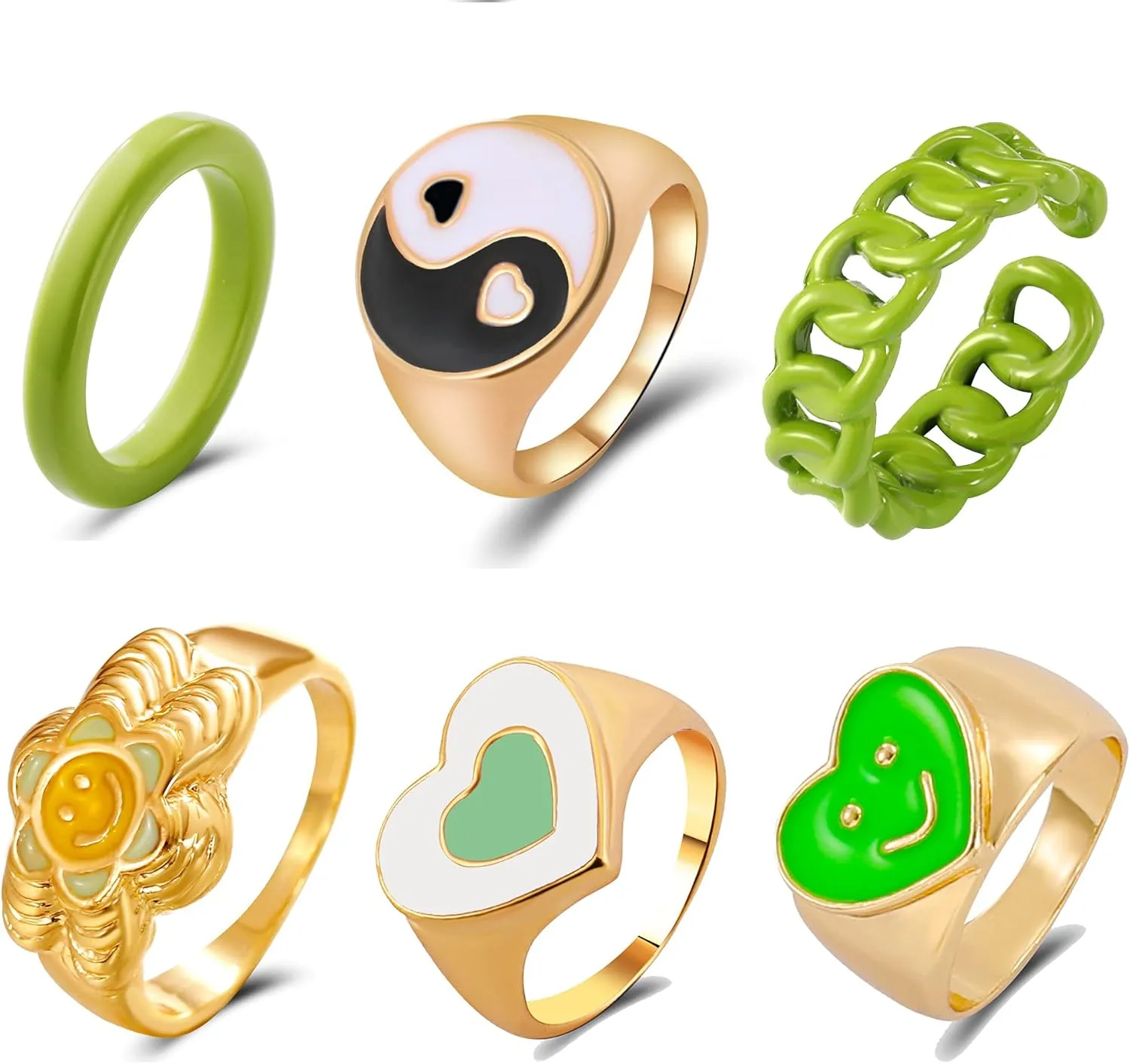 Y2K Resin Rings Colorful for Women Teen Girls,Chunky Rings Ying Yang Trendy Smiley Face Flower Heart Enamel Rings,Aesthetic Statement Stackable Ring Set Rings Jewelry