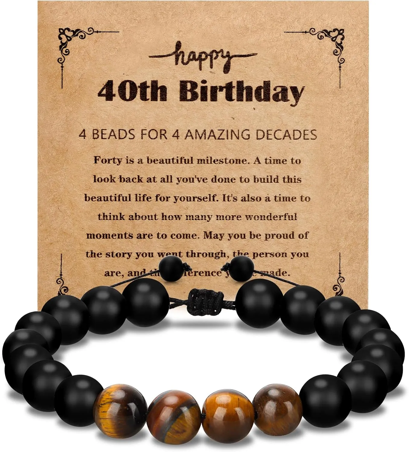 Yadiana 30th 40th 50th 60th Birthday Gifts for Men, Mens Beaded Bracelets with Tiger Eye Stone Adjustable Natural Polished Stone Bracelets, 30 40 50 60 Year Old Mens Birthday Gift Ideas for Him Grandpa Dad Husband Uncle Brother Friend