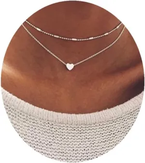 Yalice Double Layered Heart Necklace Chain Ball Satellite Choker Necklaces Jewelry for Women(Silver)