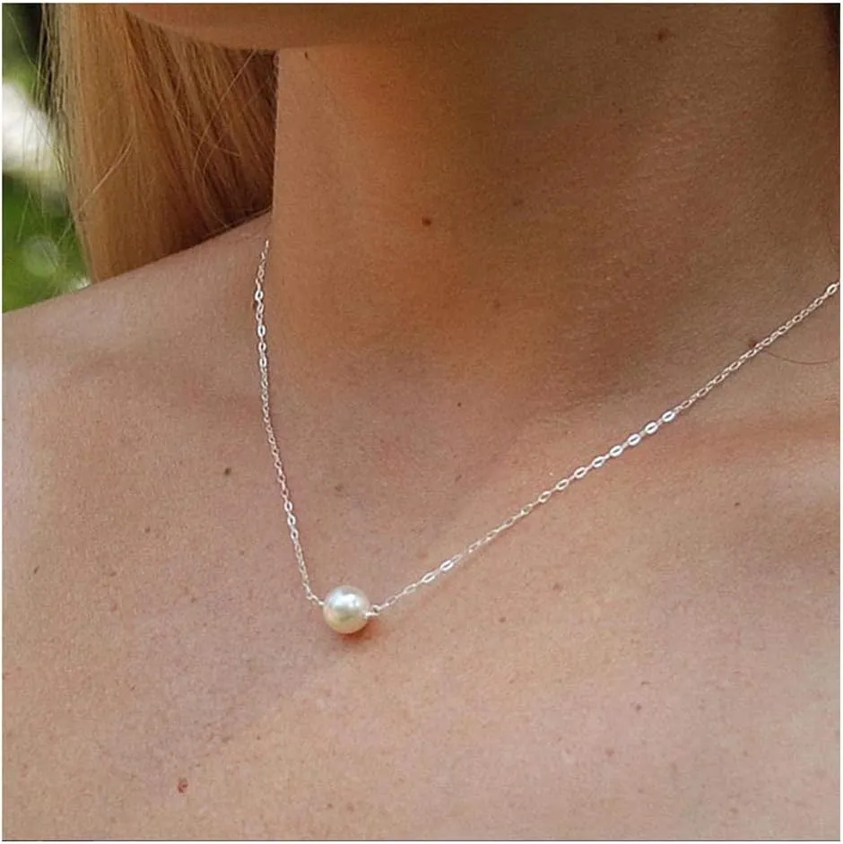 Yalice Tiny Pearl Choker Necklace Chain Short Pendant Necklaces Floating Wedding Bridesmaid Jewelry for Women