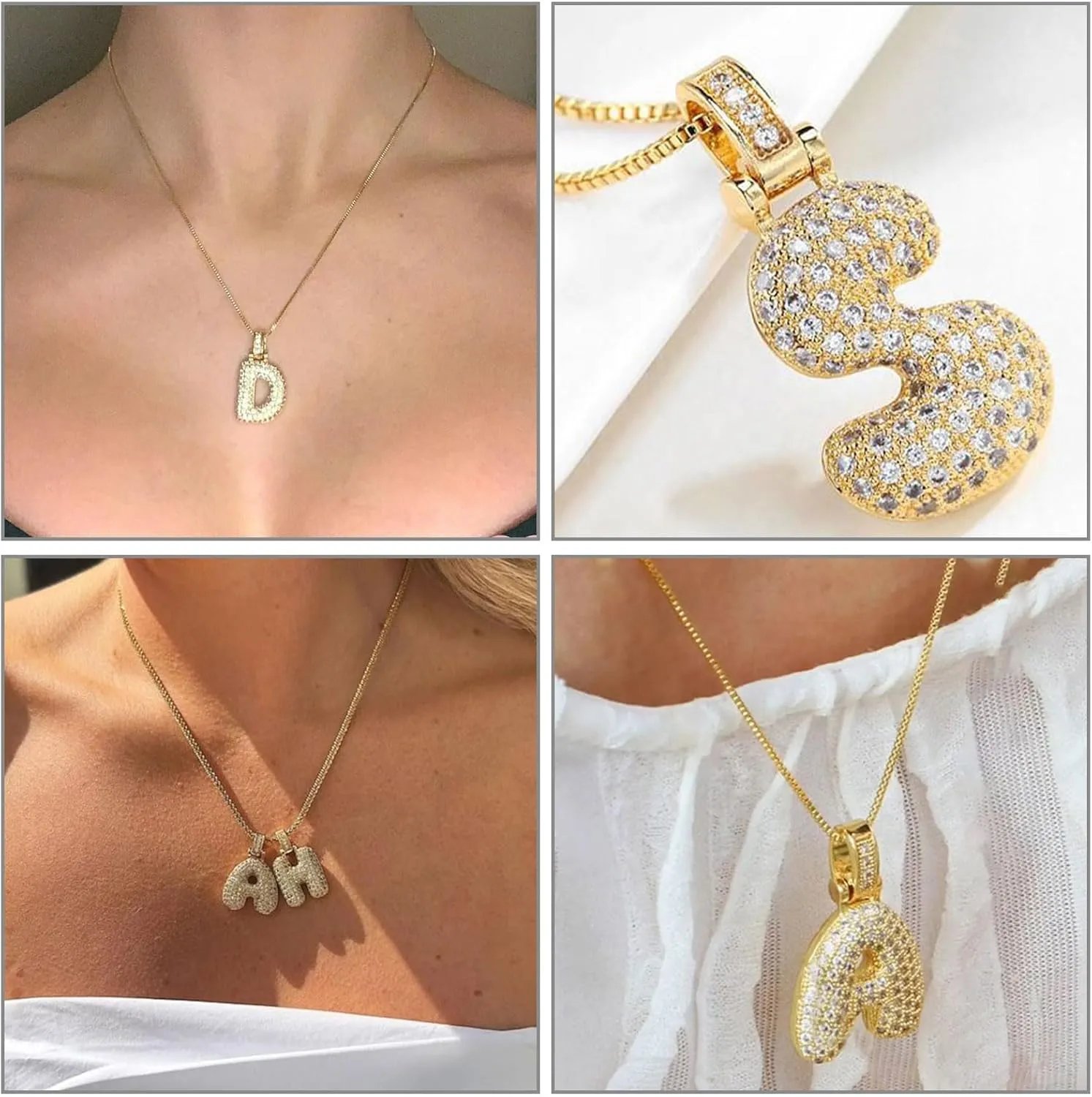 YANCHUN Letter Necklace Gold Necklaces for Women Rhinestone Initial Letter Pendant Necklace Alphabet Name Charm Necklace Gold Jewelry Gifts