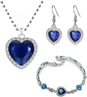 Yeahgoshopping Korean Hot Women's Classic Heart of Ocean Crystal for Women Beach Heart Blue Jewelry Gift Set for Classic Women, Valentine Day, Birthday, Mother Day